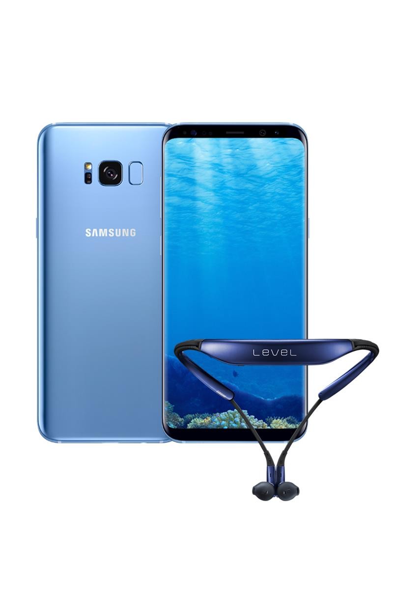 Samsung Galaxy S8  Dual Sim, 64 GB,Blue + Samsung Level U Bluetooth